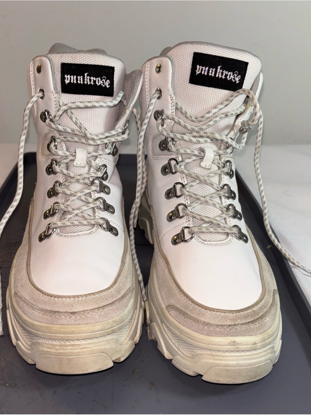 Punkrose by  Skechers White Chunky Lace-Up Sneakers with Contrast Suede Trim.